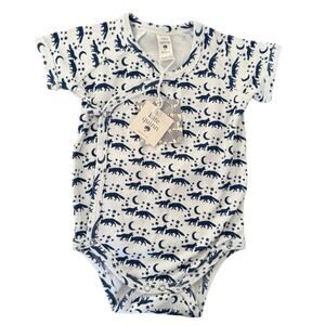 Kate Quinn Short Sleeve Wrap Bodysuit White Blue Moon Foxes Stars Size 18-24 M